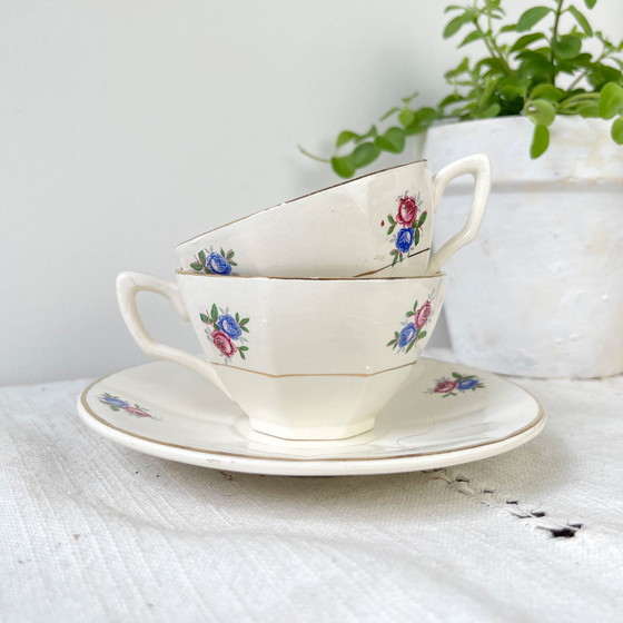 Image 1 of Service à Thé Vintage en Porcelaine Fleurie Digoin Sarreguemines