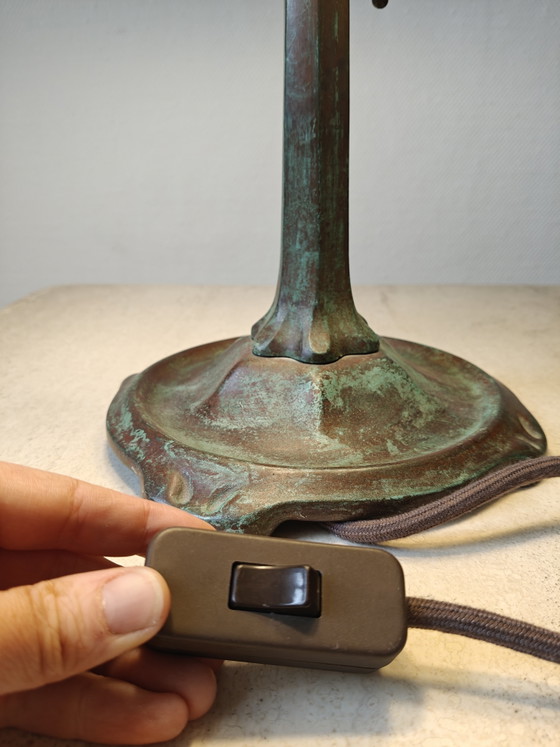 Image 1 of Reproduction of Tiffany poppy table lamp - bronze base