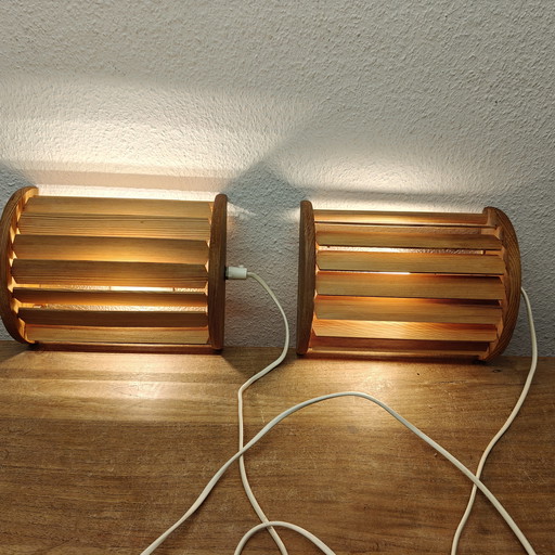 Prachtige vintage IKEA wandlampen – set van 2 | Verstelbare houten lamellen | Warm lichteffect