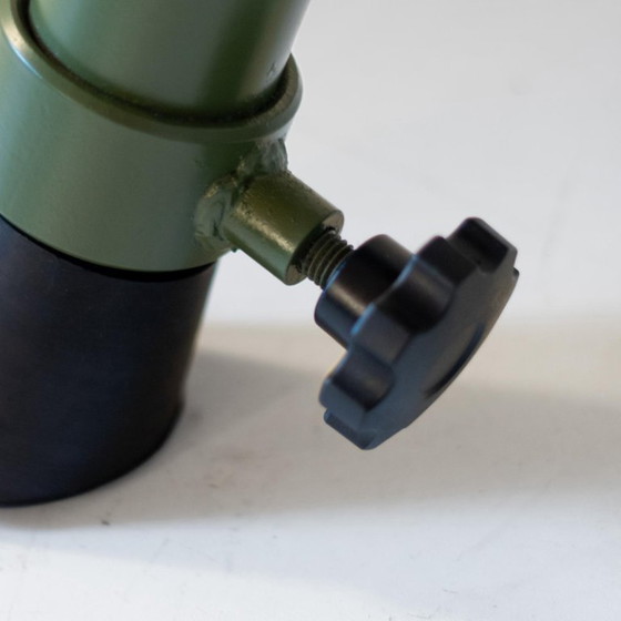 Image 1 of 1x panca industriale moderna di metà secolo per cavalli, metallo verde e pelle nera