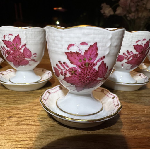 6x Coquetier Herend rose avec soucoupe fixe