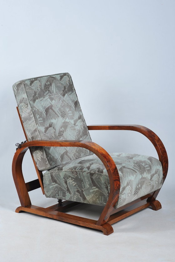 Fauteuil inclinable Art Déco restauré, noyer, chrome, repoli, République tchèque, années 1930 – Textile (photo 19 of 19)