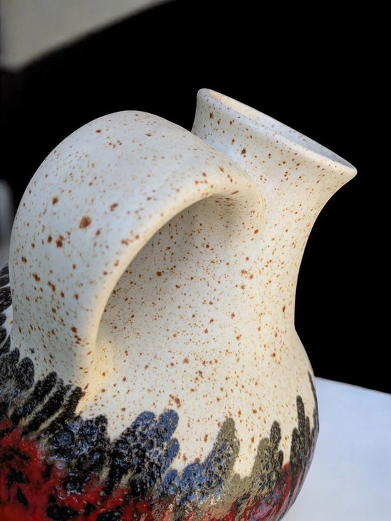 Image 1 of Vintage Bay Fat Lava jug, West Germany ceramic in beige with black-red-black design, 60s/70s, model number 71-25
