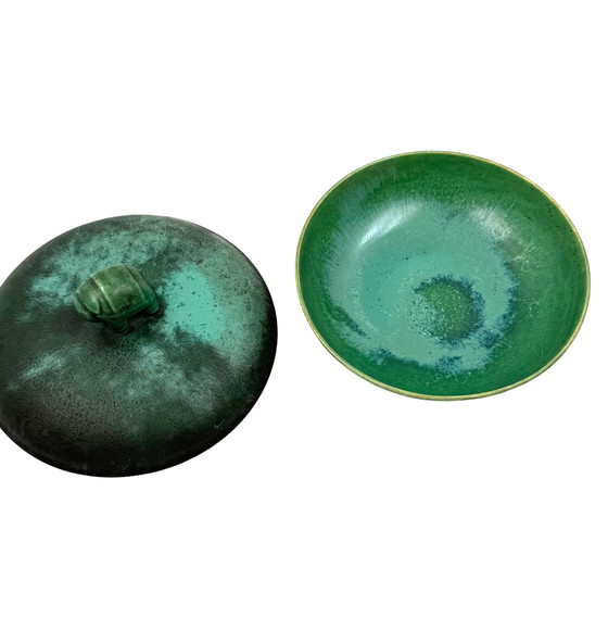 Image 1 of Art deco cuenco de cerámica verde / vide poche, Angelo Biancini, Società Ceramica Italiana, Laveno Italia 1930s