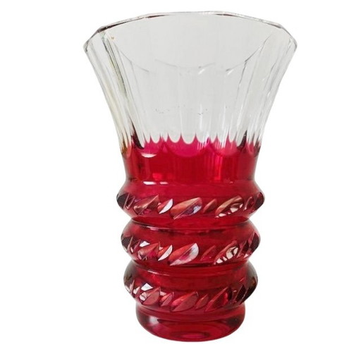 Crystal vase Val Saint Lambert red transparent 1950's