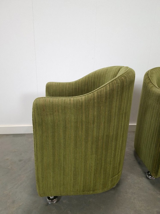 Image 1 of Set groene cocktail stoelen met chromen wielen