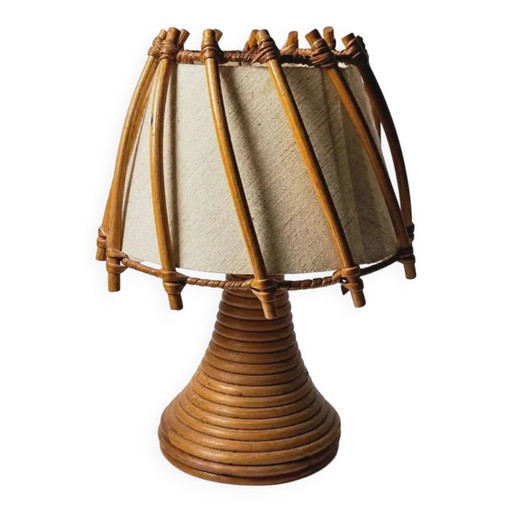 Vintage tafellamp van Louis Sognot in riet/bamboe - jaren 50/60