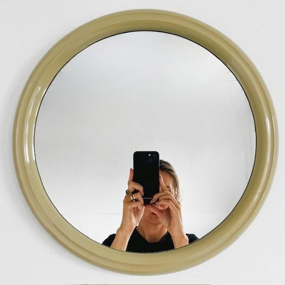 Image 1 of Vintage space age round mirror beige 1960's