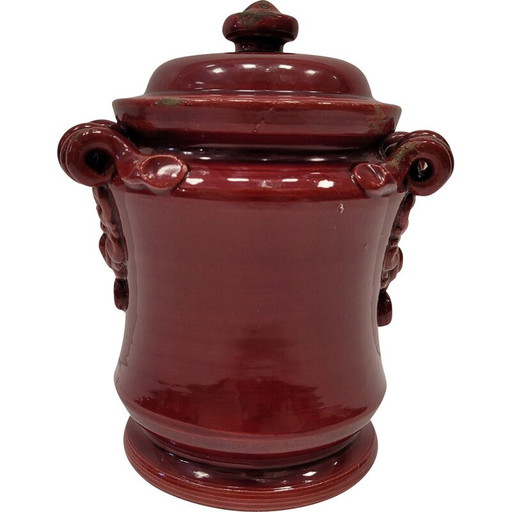 Vintage bull's blood colored ceramic pot