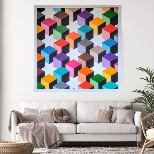 "Cubism" - Franklin van Dam - Acrylic on MDF - 95 × 95 cm - Abstract & Geometric