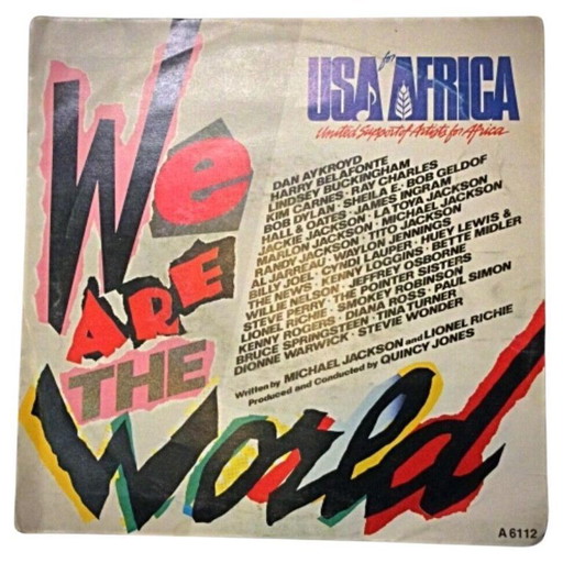 USA for Africa "We Are the World" 45 RPM Vinyl Record – Featuring Michael Jackson, Tina Turner, Stevie Wonder – 2Y07