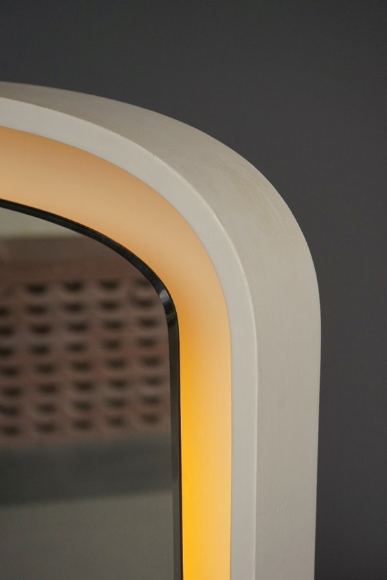 Image 1 of A large 1970s vintage backlit mirror in white plywood frame