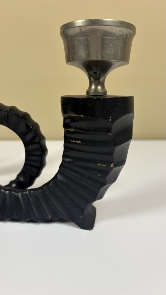 Image 1 of 2 x Vintage Chapman black chrome horn candlesticks bronze