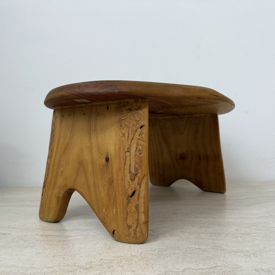 Image 1 of Brutalist Solid Wood Side Table/Stool, 1970s