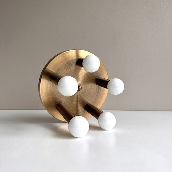 Image 1 of Lampe de plafond vintage Sölken Luminaires Flush Mount Laiton Brossé Mat 5-flamme Hollywood Regency