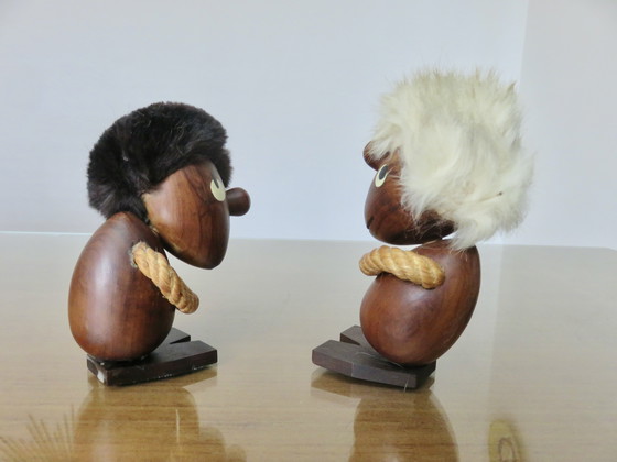 Image 1 of 2 Scandinavian figures, in teak, optimist and pessimist, Hans Bolling style