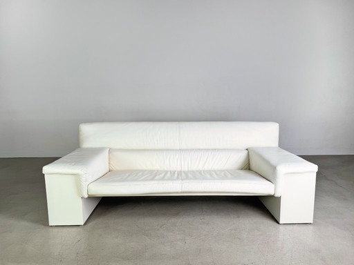 Originale Knoll Brigadier a tre posti, in pelle bianca, Cini Boeri 1980
