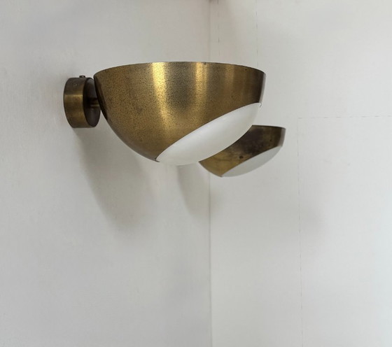 Image 1 of Coppia di applique vintage in ottone e vetro, Italia 1960