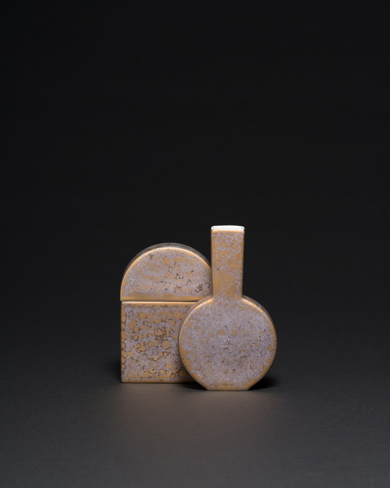 Image 1 of Vase et boîte à couvercle vintage Helmut Drexler Rosenthal en porcelaine allemande Goldfeuer