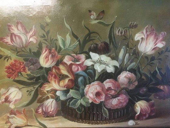 Composición de ramo de flores sobre lienzo 91x71. – Pinturas y dibujos, Wood, Canvas, Vintage (photo 3 of 13)