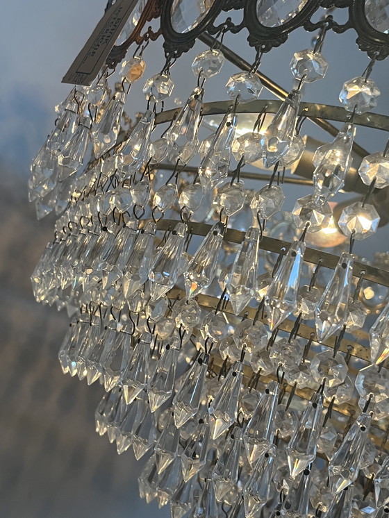 Image 1 of Xl vintage chandelier crystal pendants drops bronze frame