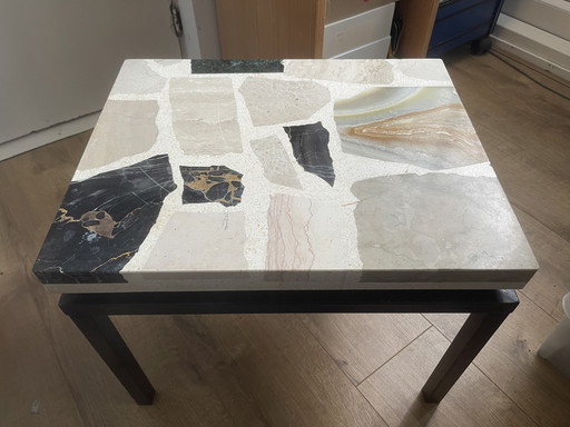Vintage Brutalist Palladiana Coffee Table – 1970s – Onyx, Verde Antico & Travertine