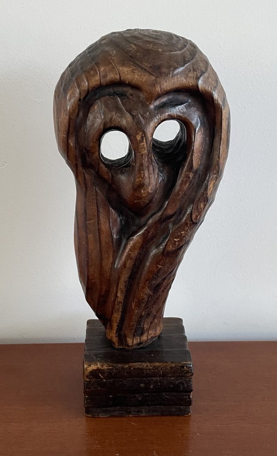 Image 1 of Brutalist Witco Tiki Wooden Statue of an Owl