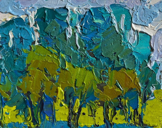 Image 1 of Original Oil Painting Summer Bridge Landscape To the other side