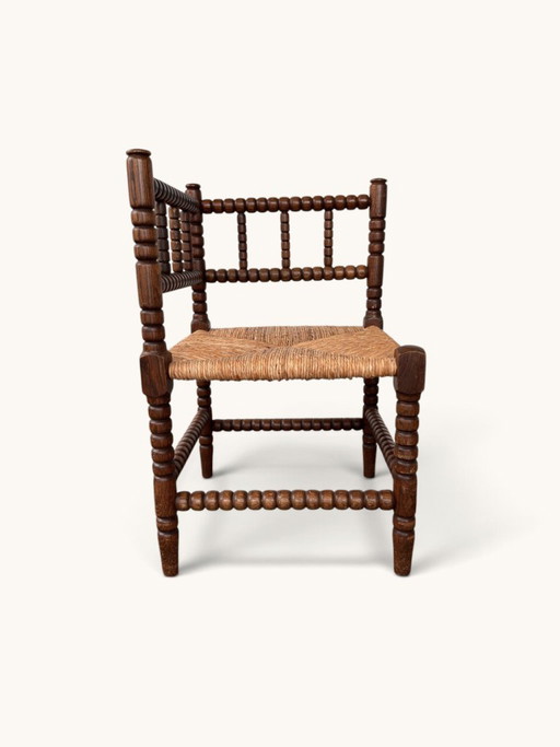 Vintage Eckstuhl aus Eichenholz mit Korbsitz – stoelen fauteuils, Rattan, Wood (photo 2 of 9)