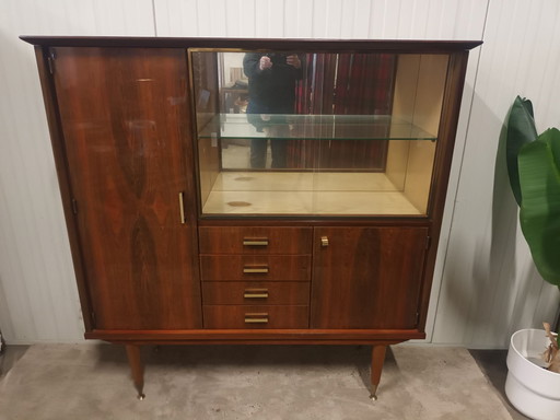 60er Jahre Highboard mit Vitrine