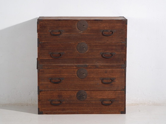 Antique Japanese Tansu Chest of Drawers - Meiji / Taishō Period (c. ) #5 – Iron (photo 29 of 40)