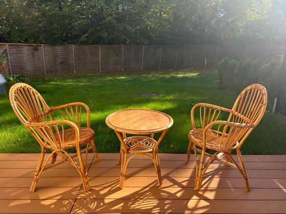 Set da giardino vintage Rohé in rattan anni '60 Boho – 3 pezzi (photo 7 of 13)