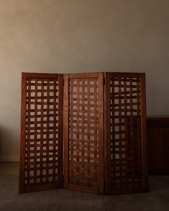 Image 1 of Divisorio per ambienti vintage in legno di pino, divisorio per ambienti a 3 parti