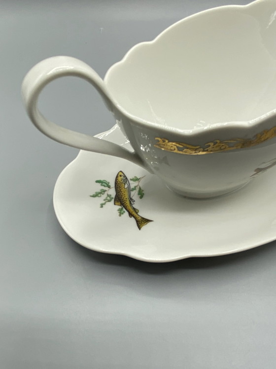 Jaren 80 L'Hirondelle Porseleinen Sauskom met Visdecor – Decoratieve objecten, Porcelain (photo 5 of 10)