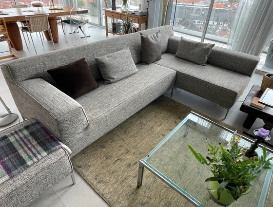 L-vormige bank met chaise longue, bruin/wit/grijs, Design on Stock, Hoekbanken, Textiel, Metaal, Modern (foto 4 van 5)
