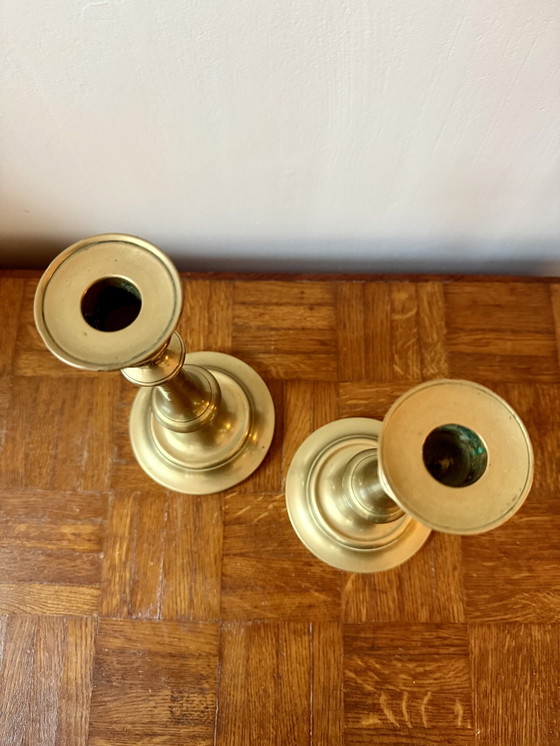 Image 1 of Coppia di candelieri in ottone dorato