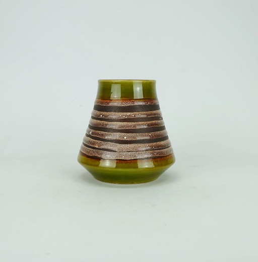 vintage mid century fohr keramik VASE model 130 15 olive green with stripe pattern