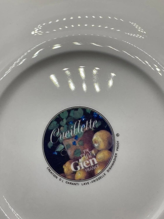 Gien Cueillette Collection, 8 Faience Pieces, Fruit Still Lifes Signed D. Lalande, Black Background (photo 3 of 9)