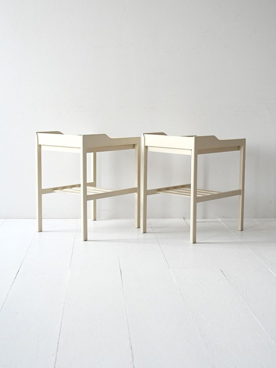 Image 1 of Pair of 1950s White Scandinavian Nightstands