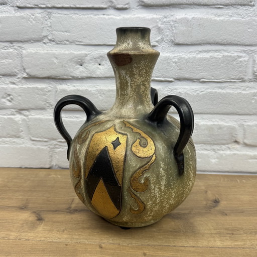 Roger Guérin - Brocca in ceramica Art Déco a quattro manici - Carte da gioco