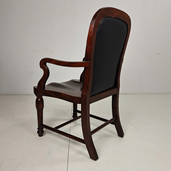 Image 1 of Sedia da biblioteca vittoriana inglese in noce e pelle