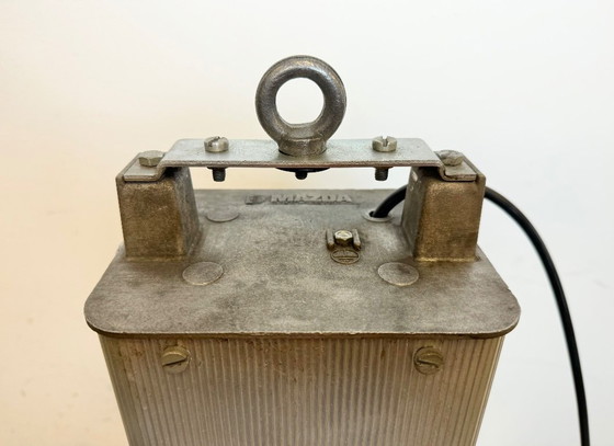 Image 1 of Lampada a sospensione industriale francese in smalto blu scuro di MAZDA, anni '60