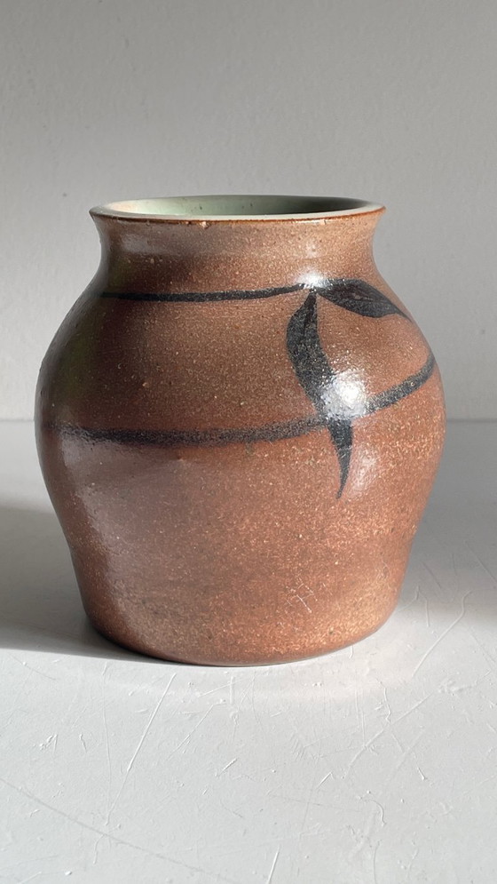 Image 1 of Vintage Signed Handcrafted Stoneware Vase