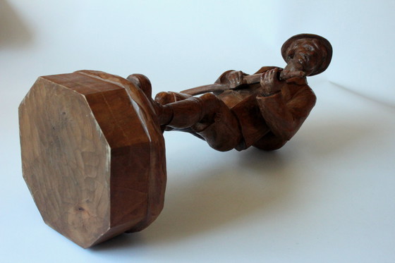 Image 1 of Grande sculpture en bois de chasseur/braconnier - Superbe décoration pour salle de chasse des années 30