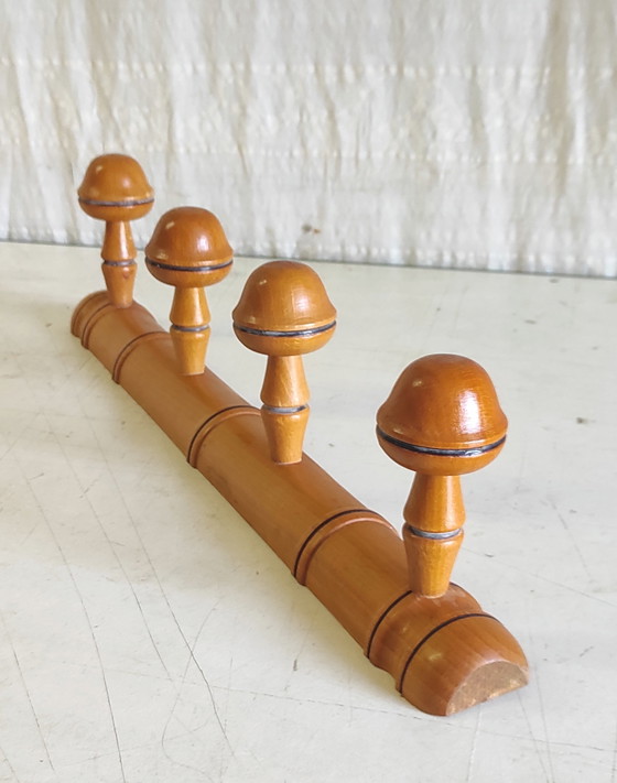 Image 1 of Coat rack in solid wood turned in the style of bamboo - mid-20th century