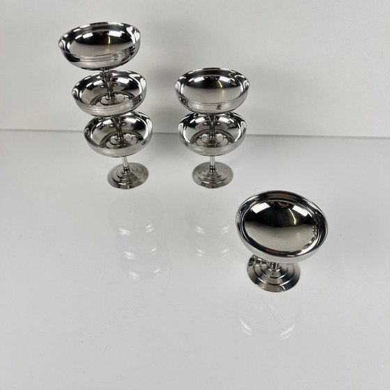 Set of 6 Letang Remy stainless steel ice cream / dessert cups, 1970, Glass & Decanter, Metal, Silver, Vintage (photo 6 of 8)