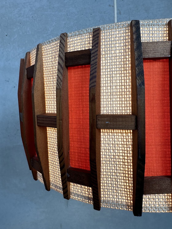 Image 1 of Vintage hanglamp - jute en teak - Massive