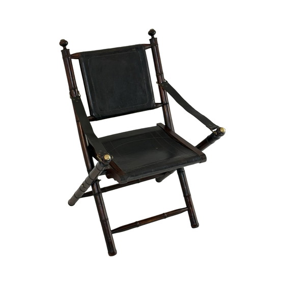 Image 1 of Fauteuil d'officier - revêtement en bois et cuir - style campagne militaire