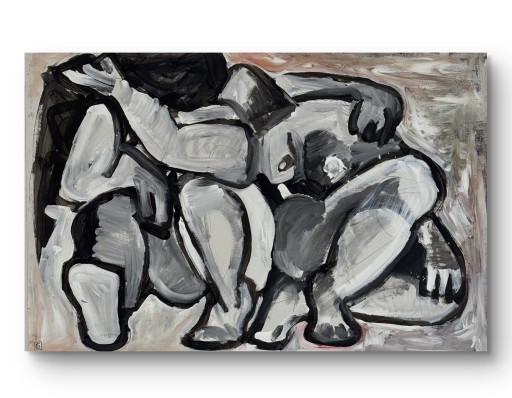 Grande dipinto di Gundi Falk (1966) 'Entrelacs Sensuel' - 100x70cm