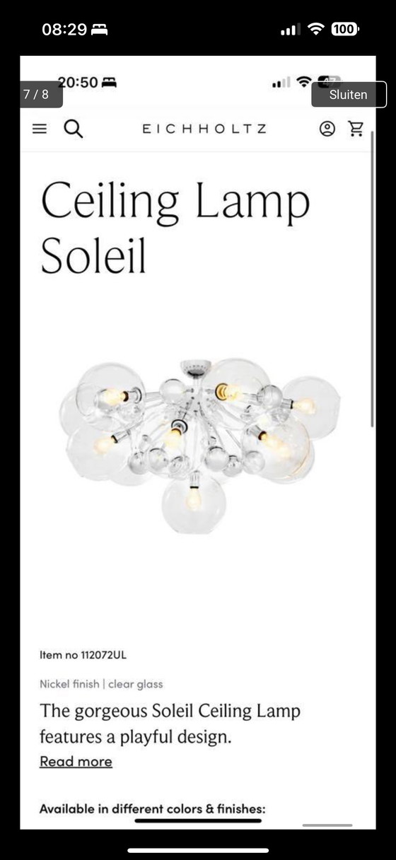 Image 1 of Eichholtz plafondlamp Soleil